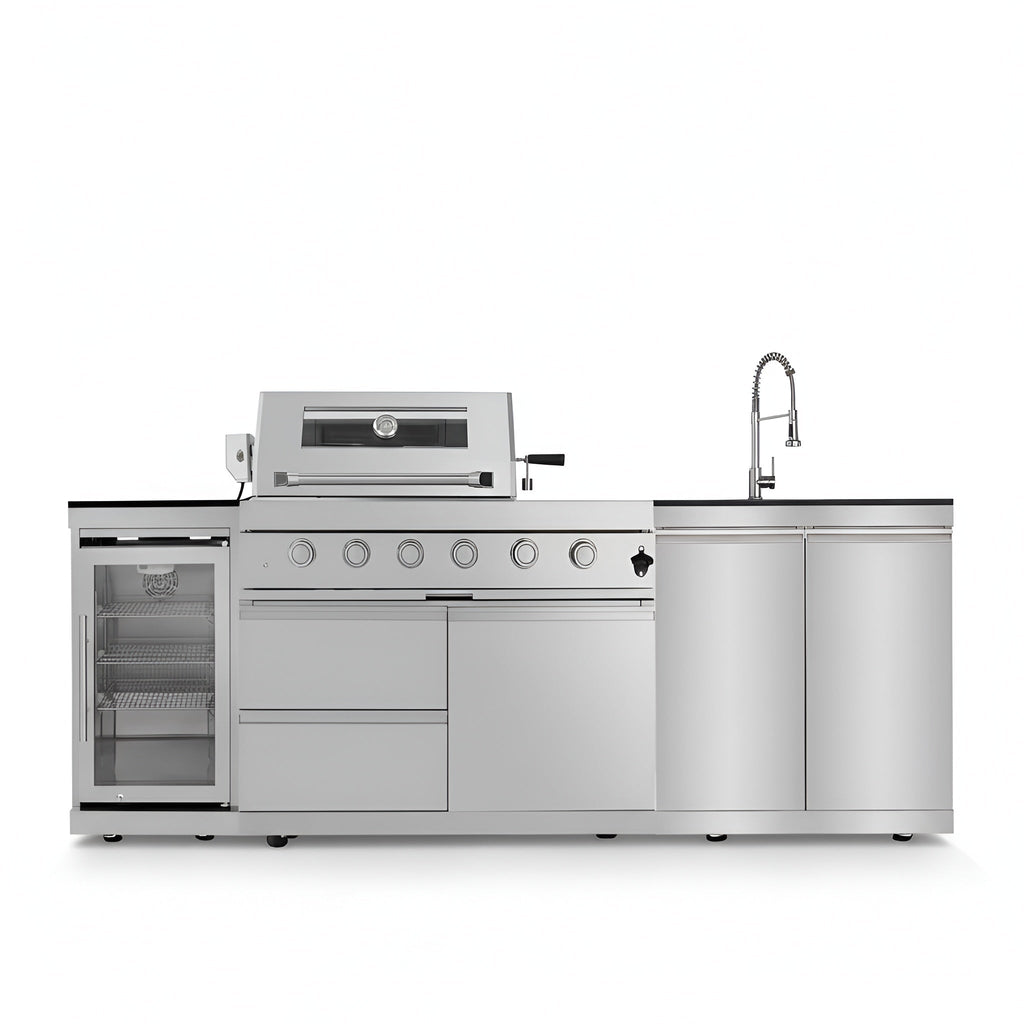 46 In. 4-Burner 72,000 BTU Stainless Steel Outdoor Kitchen BBQ Grill Island, Wine Refrigerator, Rotisserie, in Silver