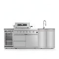 46 In. 4-Burner 72,000 BTU Stainless Steel Outdoor Kitchen BBQ Grill Island, Wine Refrigerator, Rotisserie, in Silver