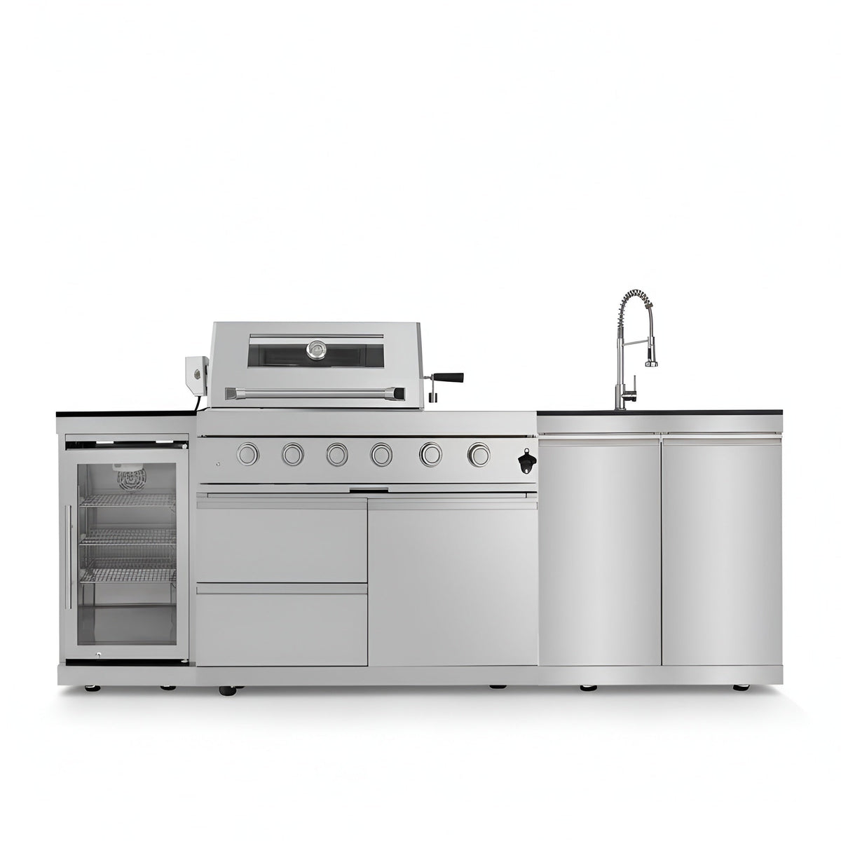 46 In. 4-Burner 72,000 BTU Stainless Steel Outdoor Kitchen BBQ Grill Island, Wine Refrigerator, Rotisserie, in Silver