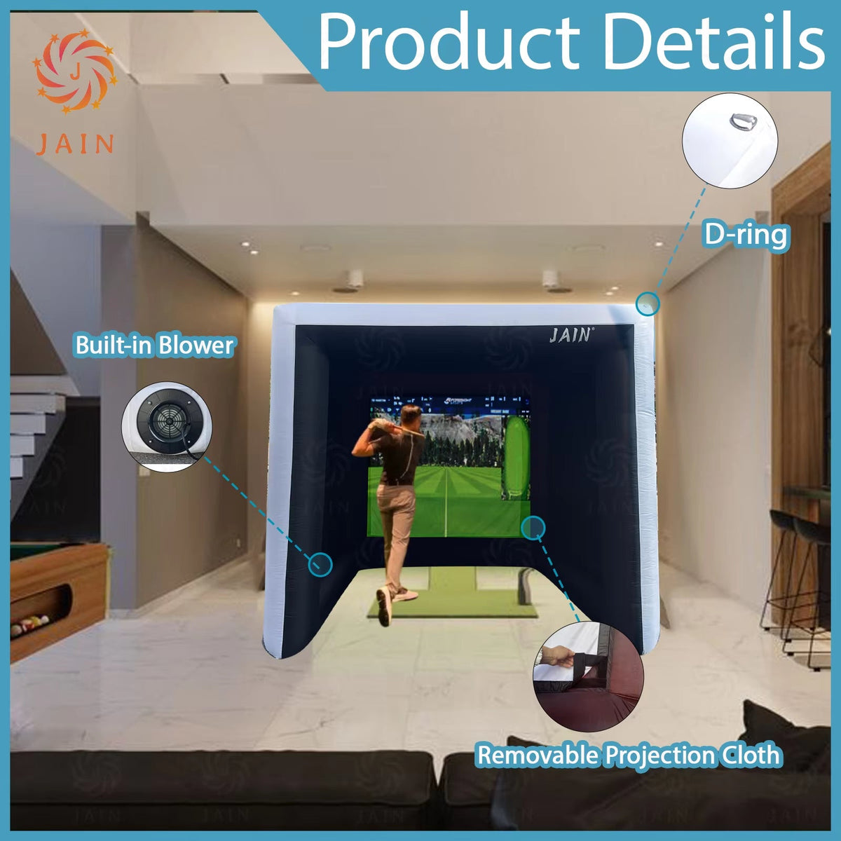 Indoor Inflatable Golf Simulator Kids Golf Practice Swing Tent Inflatable Driving Range Training Cage for Exercise & Play