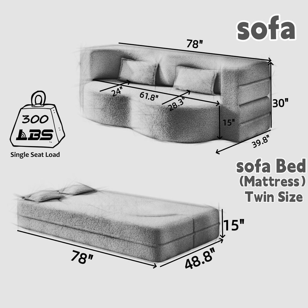Modern Floor Sofa With 2 Pillows, Twin Size For Living Room