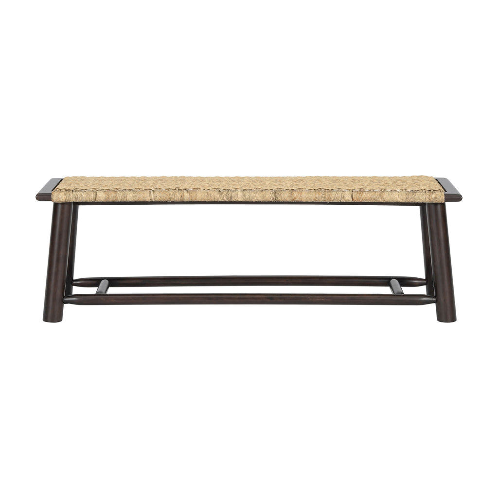 Farmhouse Modern Solid Wood Rattan Bench Multi Functional Design 59" Indoor & Covered Outdoor Bench - Walnut