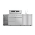 43 In. 6-Burner 85,000 BTU Stainless Steel Outdoor Kitchen BBQ Grill Island, Wine Refrigerator, Rotisserie, in Silver