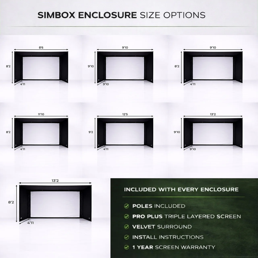 Simbox Golf Simulator Enclosure - 7 Sizes, Pro + Impact Screen and Frame