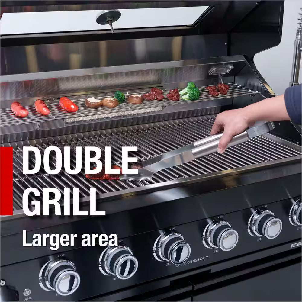 43 In. 6-Burner 85,000 BTU Stainless Steel Outdoor Kitchen BBQ Grill Island, Wine Refrigerator, Rotisserie, in Silver