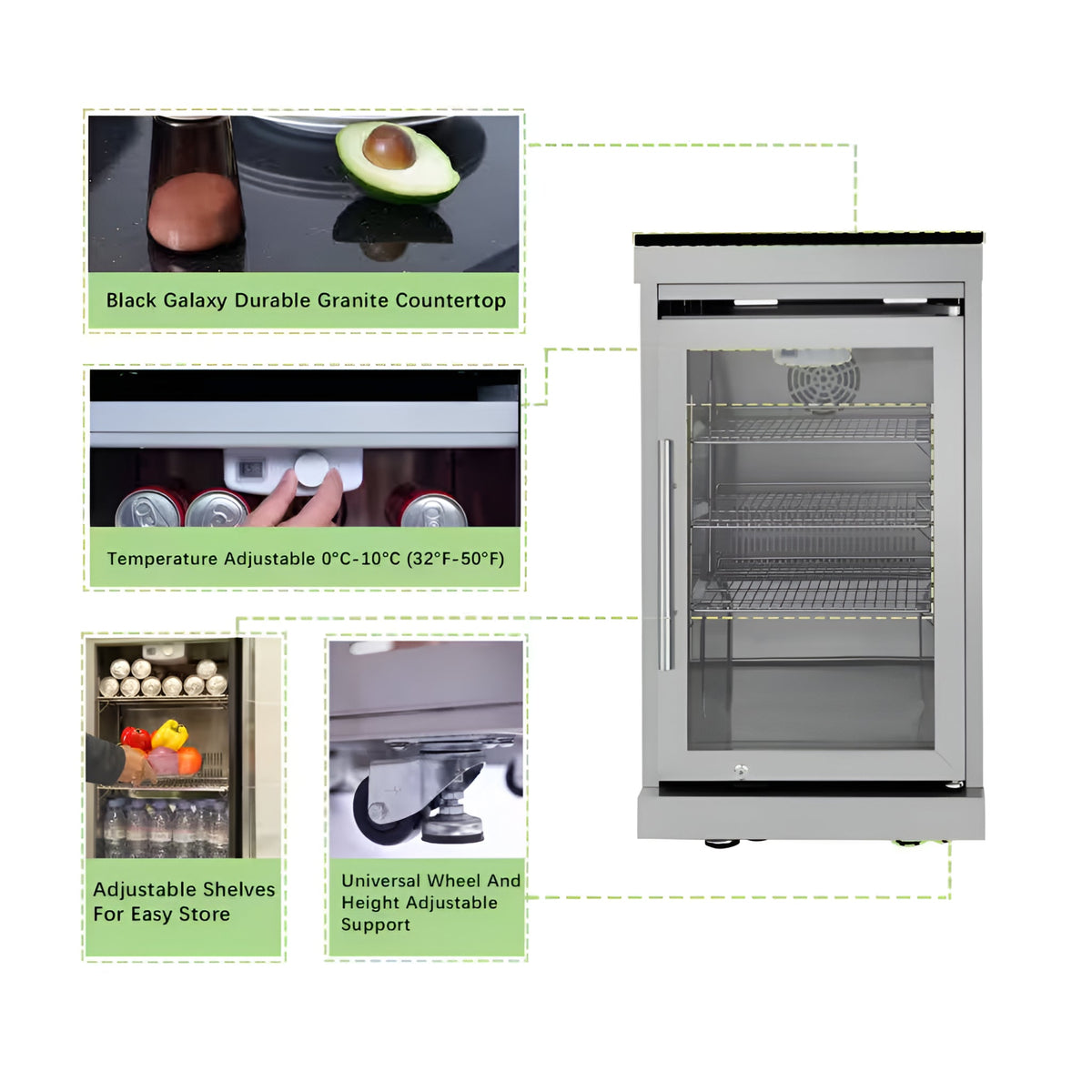46 In. 4-Burner 72,000 BTU Stainless Steel Outdoor Kitchen BBQ Grill Island, Wine Refrigerator, Rotisserie, in Silver